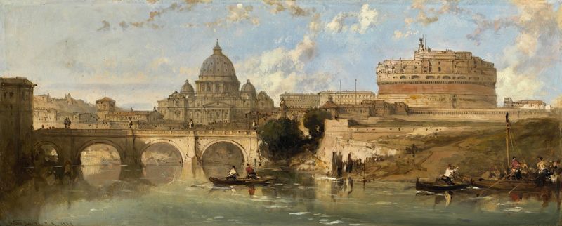 Castillo y Puente de San Angelo, Roma por David Roberts, pintura al óleo