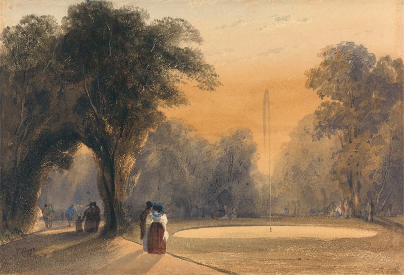 Fuente en los Jardines, París; Noche, óleo sobre lienzo de Thomas Shotter Boys