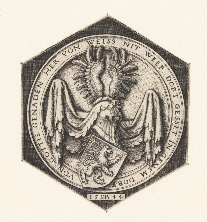 Gravura de Hans Sebald Beham mostrando um leão subindo em um escudo