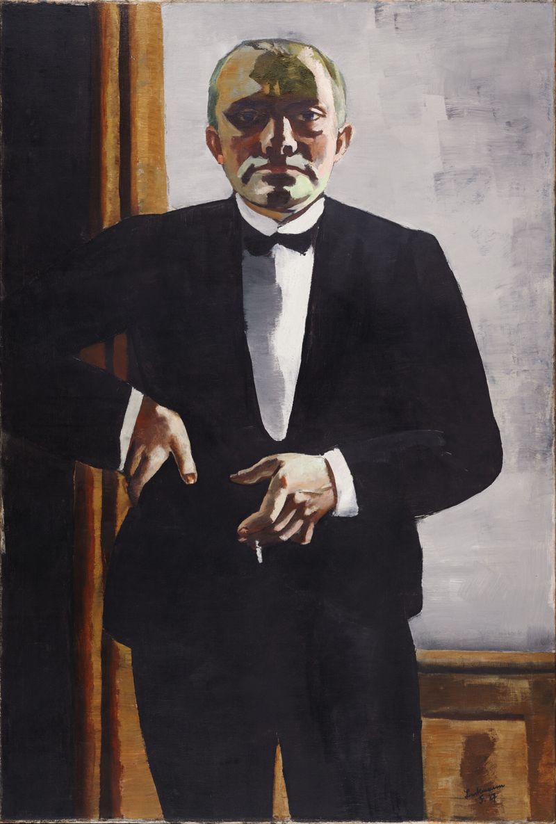 Self-Portrait in Tuxedo by Max Beckmann, oil on canvas