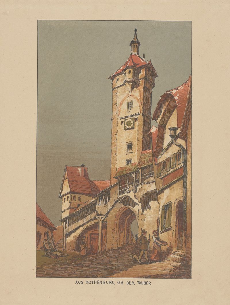 Paisagem de uma vila tranquila por Heinrich Otto Irmann, pintura a óleo de 1902