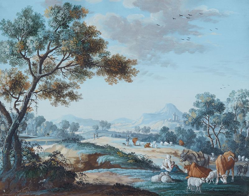 Landscape with shepherds and animals, oil on canvas by Johann August Ernst Niegelssohn