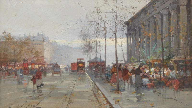 Botanical scene with vibrant flowers by Eugène Galien-Laloue, oil painting