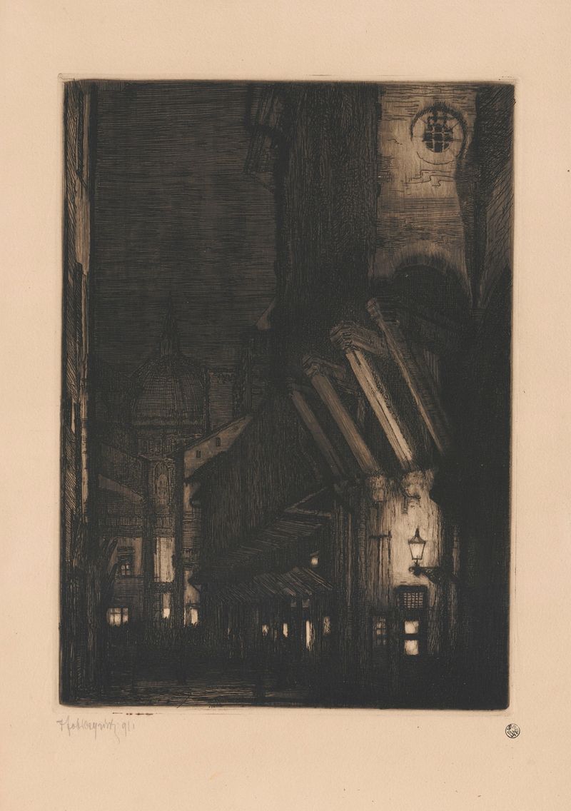 Escena de calle de adoquines por Feliks Jabłczyński, 1911, Impresionismo