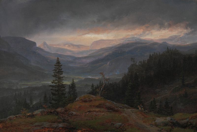 Landscape view over Hallingdal, oil painting by Johan Christian Dahl
