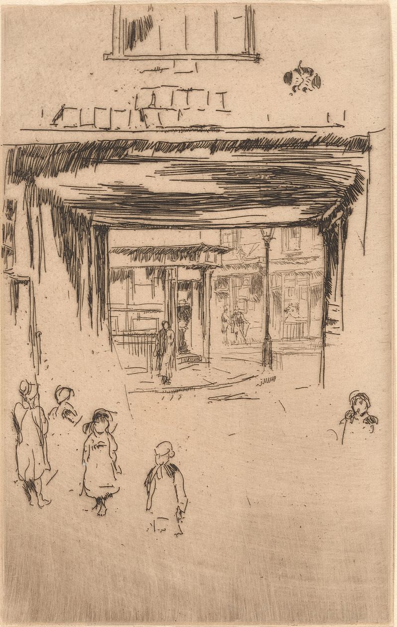 Drury Lane óleo de James Abbott McNeill Whistler que muestra figuras en una neblina teatral.