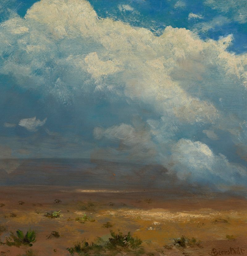 Cloud Study de Albert Bierstadt, óleo sobre tela que retrata um céu sereno com nuvens dinâmicas