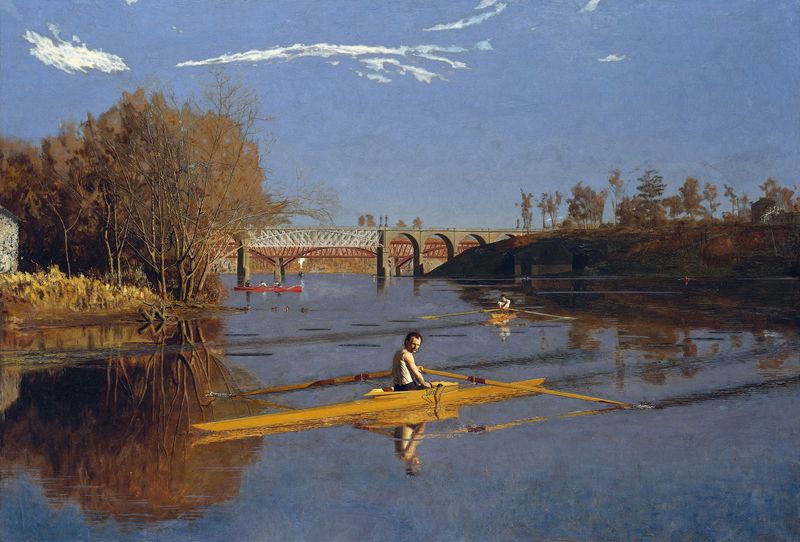 Rowing athlete in action, oil on canvas by Thomas Eakins