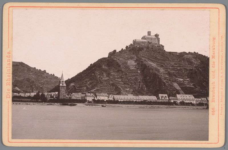 Paisagem da aldeia de Braubach e do castelo de Marksburg, óleo sobre tela de Unknown Artist