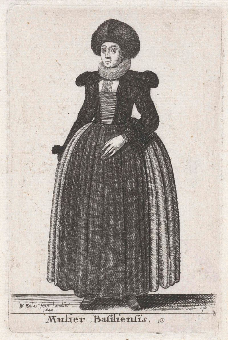 Retrato de una mujer por Wenceslaus Hollar, grabado con líneas intrincadas y sombras.