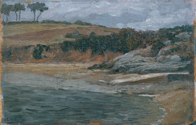 Bretonische Küste de Alexander Demetrius Goltz, óleo sobre lienzo que representa un paisaje costero tormentoso