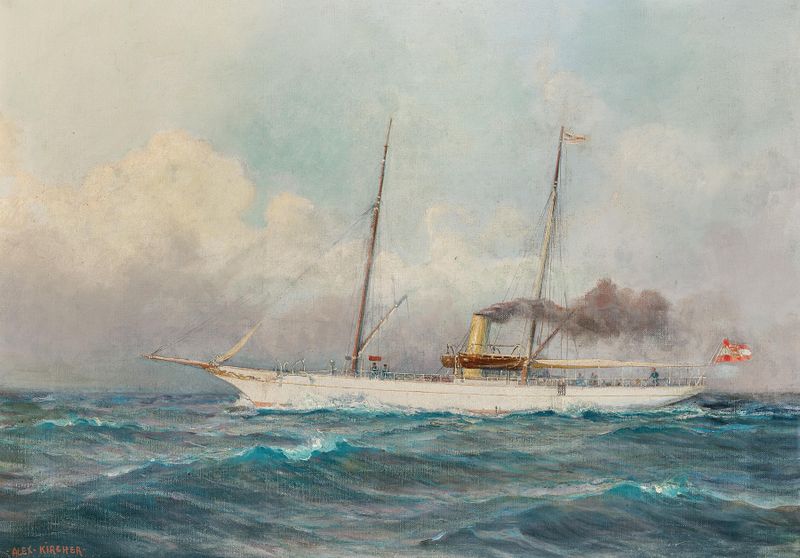 The steam yacht ‘Suzumé’ sailing, oil on canvas by Alexander Kircher