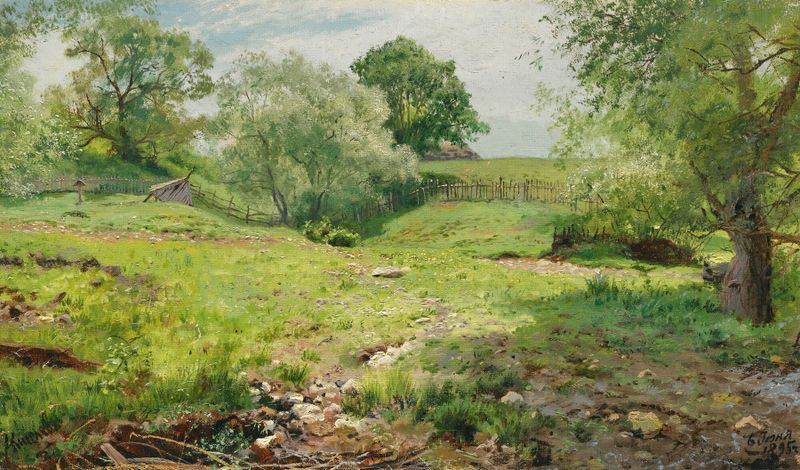 Summer Landscape by Alexander Alexandrovich Kiselev, oil on canvas depicting fields and clouds.