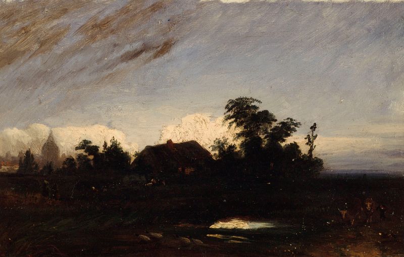 Twilight landscape with water, oil on canvas by Paul Huet