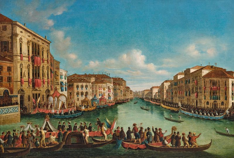 Ragatta en el Canal Grande, Venecia de Giovanni Grubacs, óleo