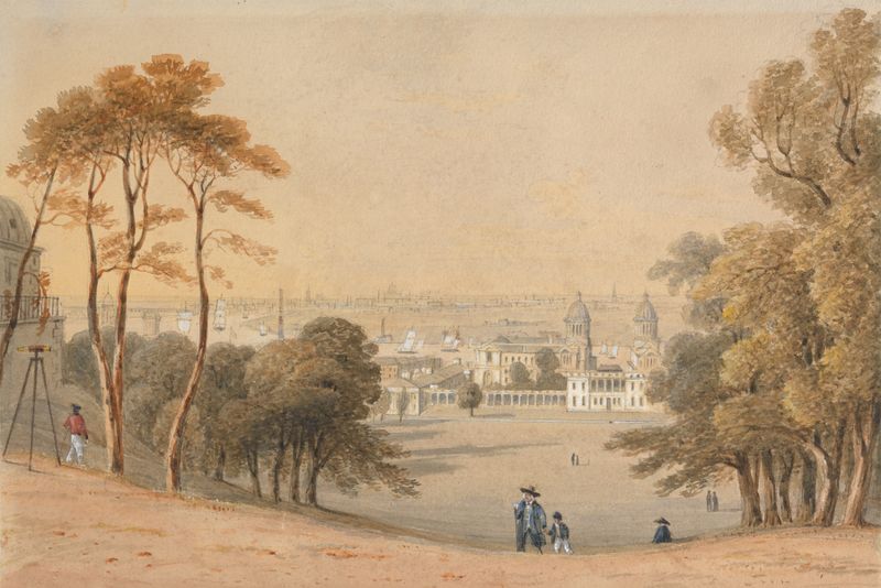 Greenwich, London in the Distance, oil on canvas by F. Norice, featuring a serene twilight landscape.