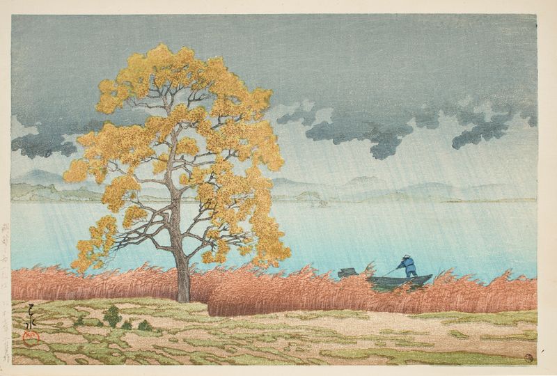 Lakeside Shower, Matsue de Kawase Hasui, Ukiyo-e