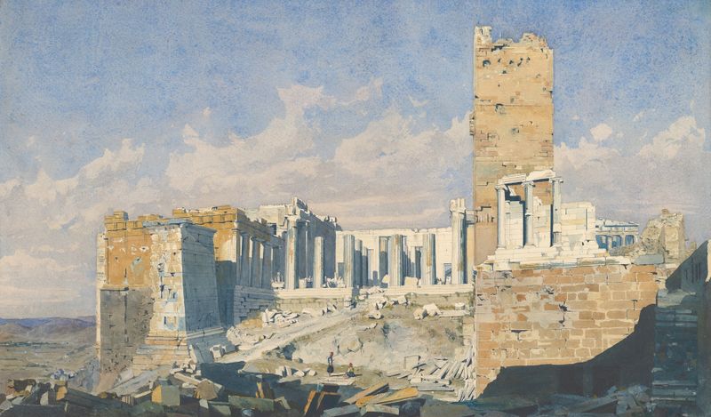 The Acropolis from the West, architecture by Thomas Hartley Cromek, 1834