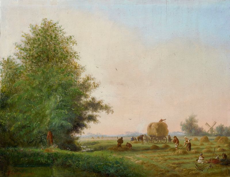 Landscape depicting summer greenery and river by Frederik Marinus Kruseman, oil painting