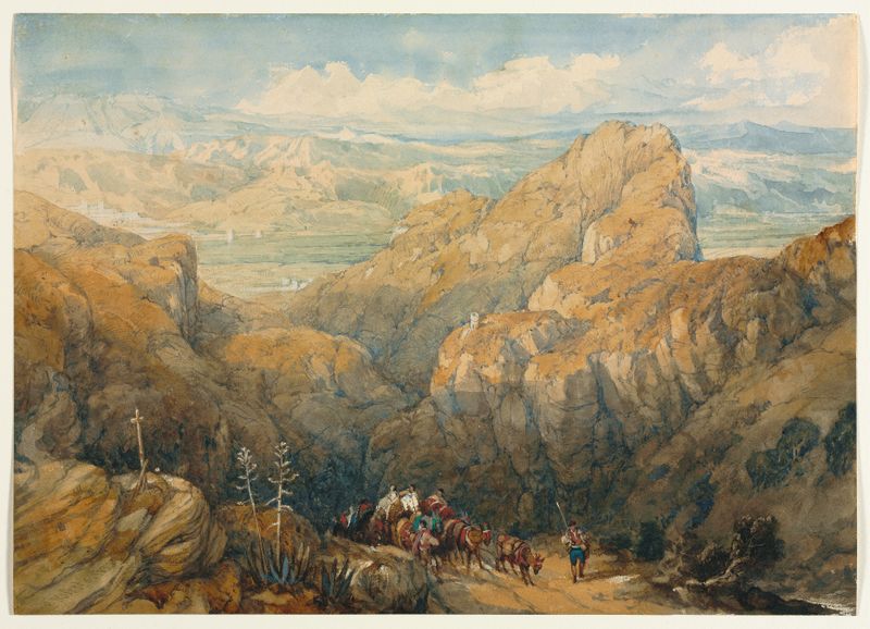 Paisaje de colinas y cielo por David Roberts, óleo, 1834
