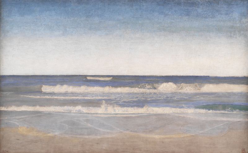 Heavy Swells at the West Coast of Jutland by Niels Skovgaard, oil painting depicting turbulent sea and stormy sky