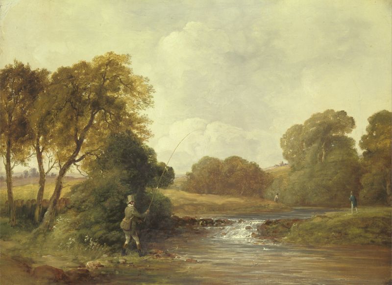 Fishing- Playing a Fish by William Jones, realism, depicting a fish in vibrant colors.