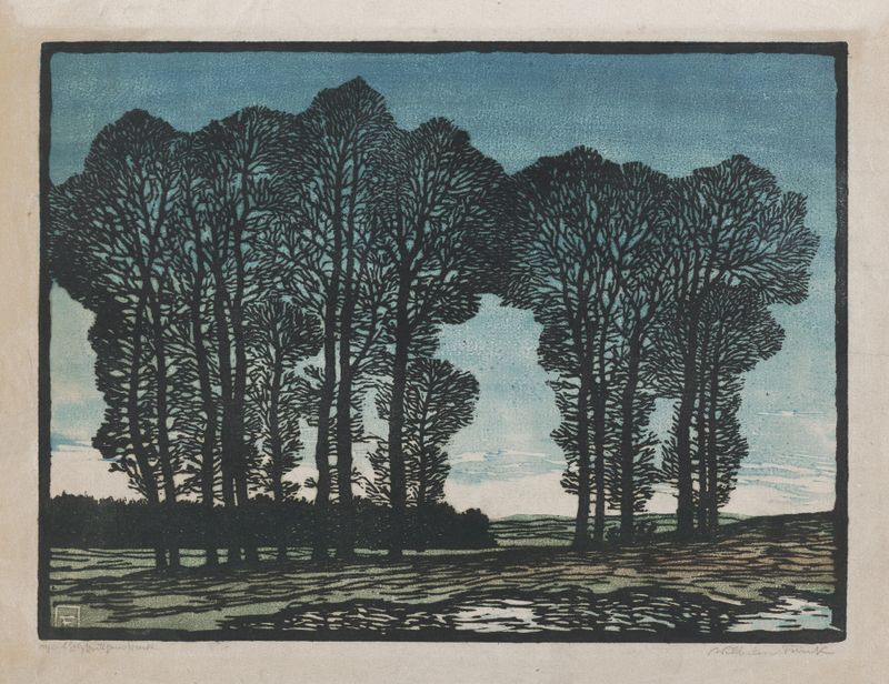 Tall Trees by Wilhelm Heinrich Funk, expressionism, depicting towering trees against a bright sky