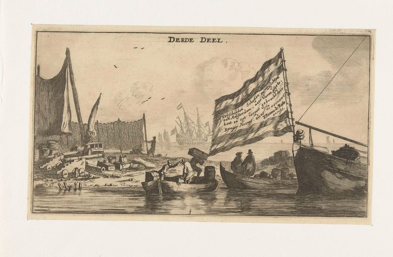 Zeehaven de Reinier Nooms, gravura que retrata um porto com barcos e águas calmas.