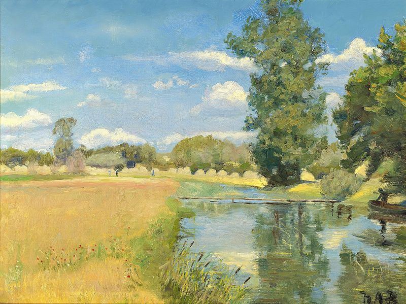 Landscape with harvest fields in summer by Hans Andersen Brendekilde, oil painting