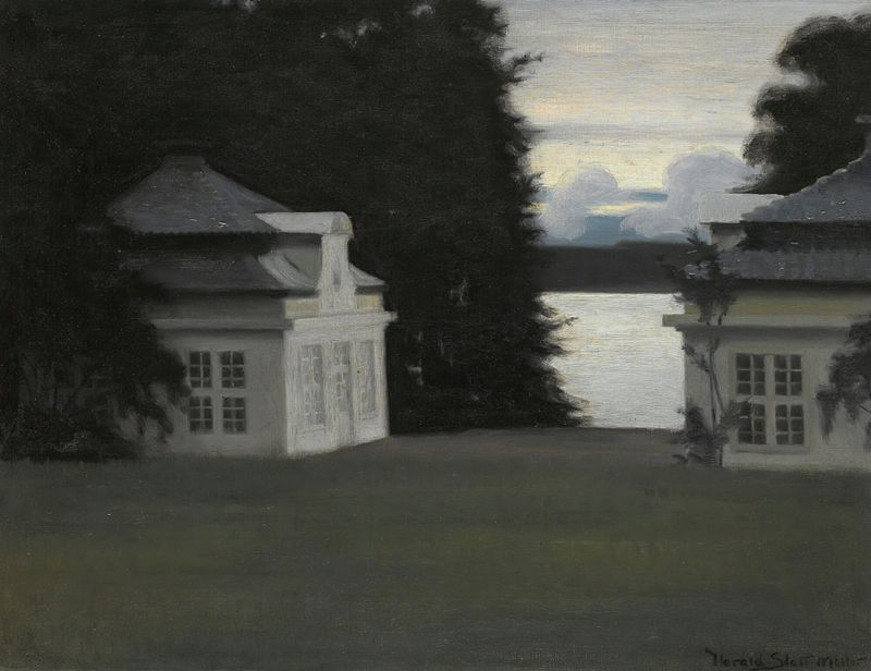 The Eremitage Pavilions in twilight, oil on canvas by Harald Slott-Møller