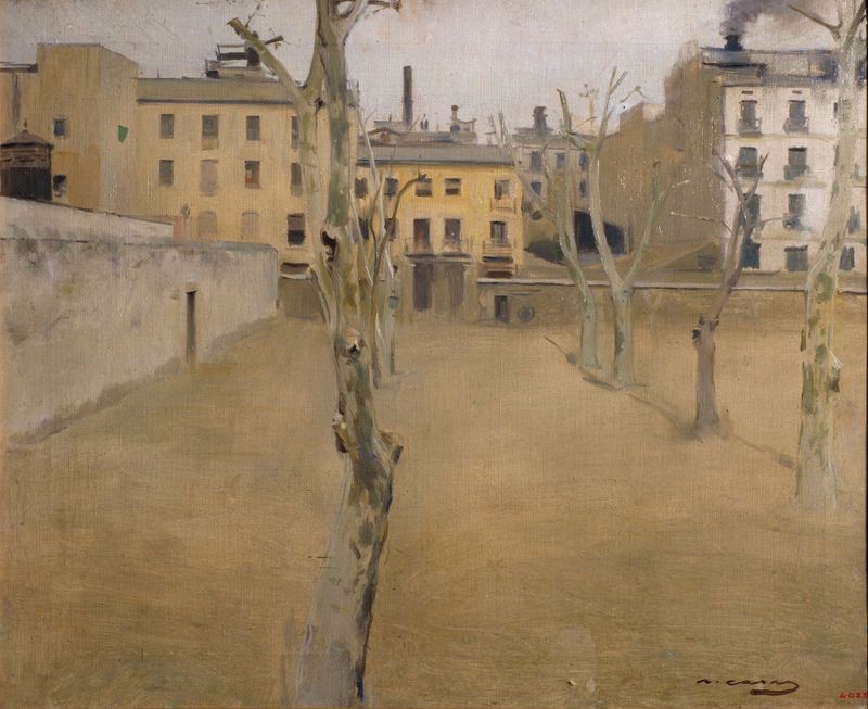 Interior scene of a prison courtyard, oil on canvas by Ramón Casas