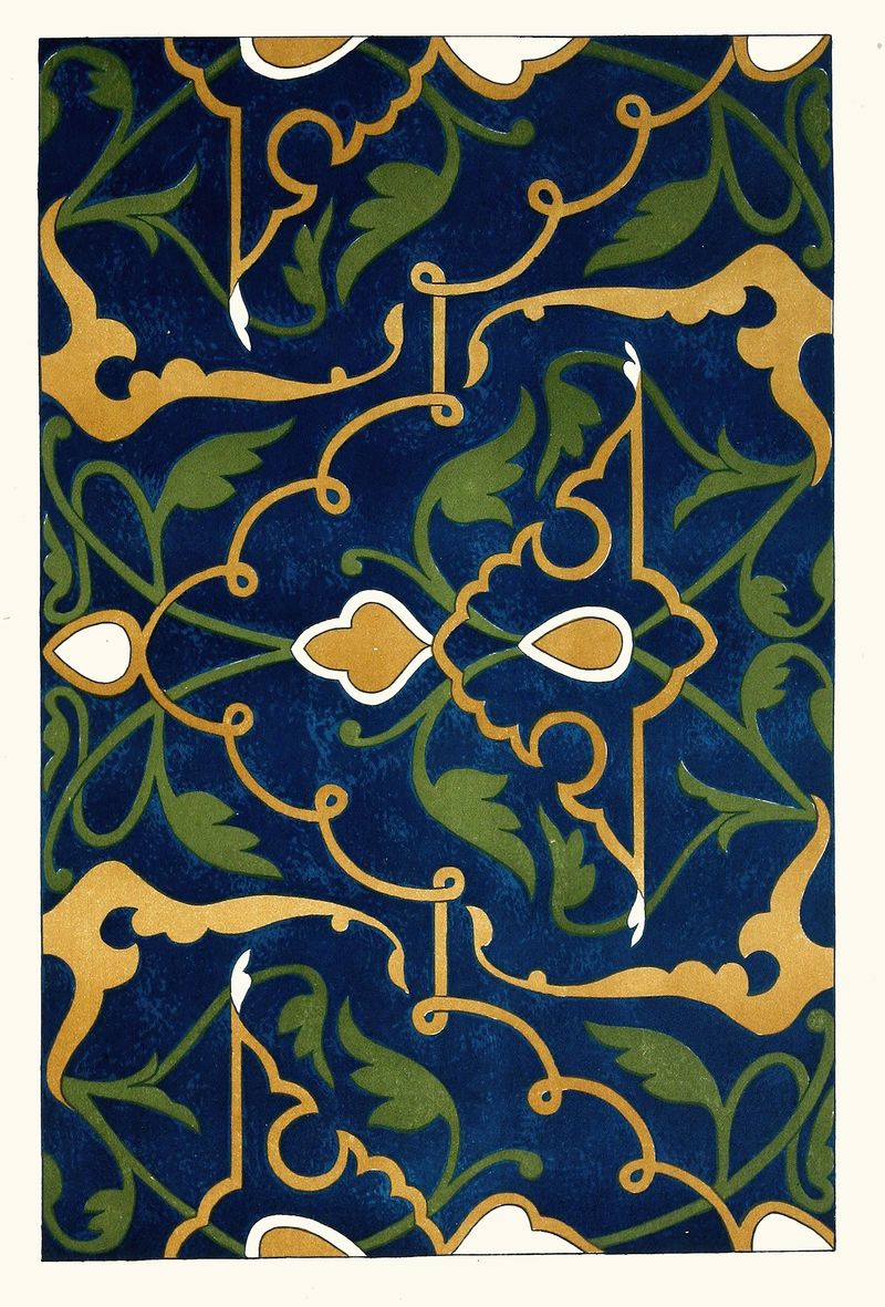 Ornamental tiles by Afghan Boundary Commission, 1884, featuring intricate geometric and floral patterns.
