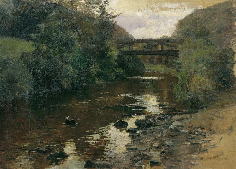 Waldwasser mit Brücke by Marie Egner, impressionism, landscape painting