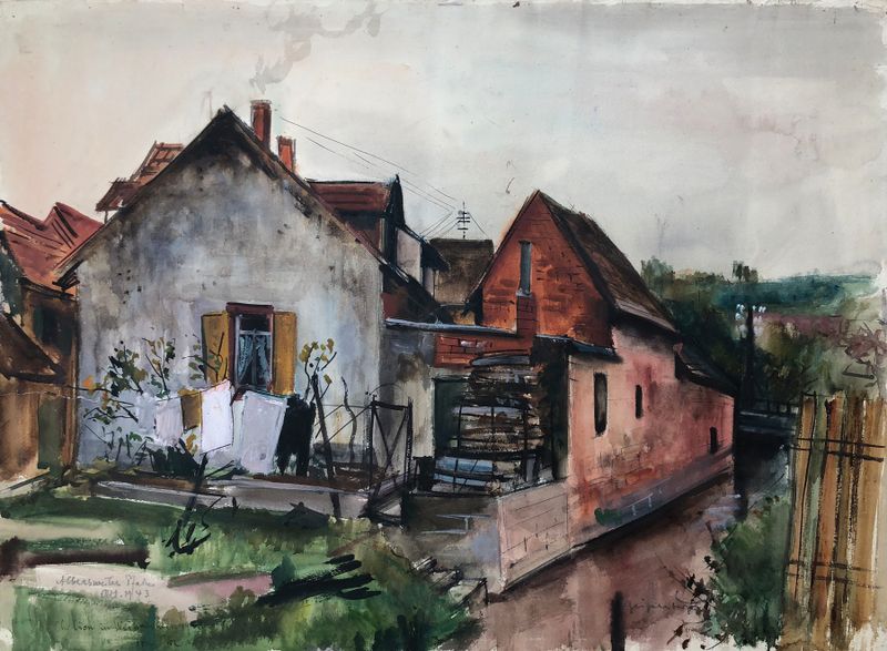 Paisagem de colinas sob um céu azul, pintura a óleo de Otto Geigenberger