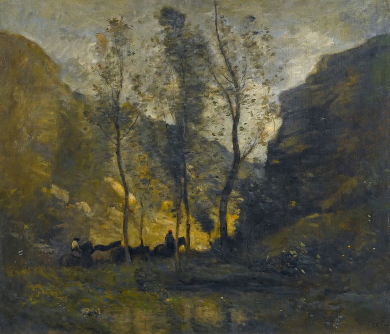 Pintura en claroscuro que representa a los contrabandistas de Jean-Baptiste-Camille Corot
