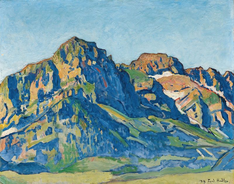 Landscape with mountains and a colorful sky, oil painting by Ferdinand Hodler