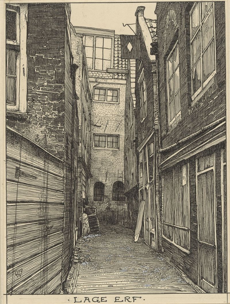 Lage Erf te Amsterdam de Willem Wenckebach, óleo sobre lienzo que representa el paisaje de Ámsterdam con reflejos.