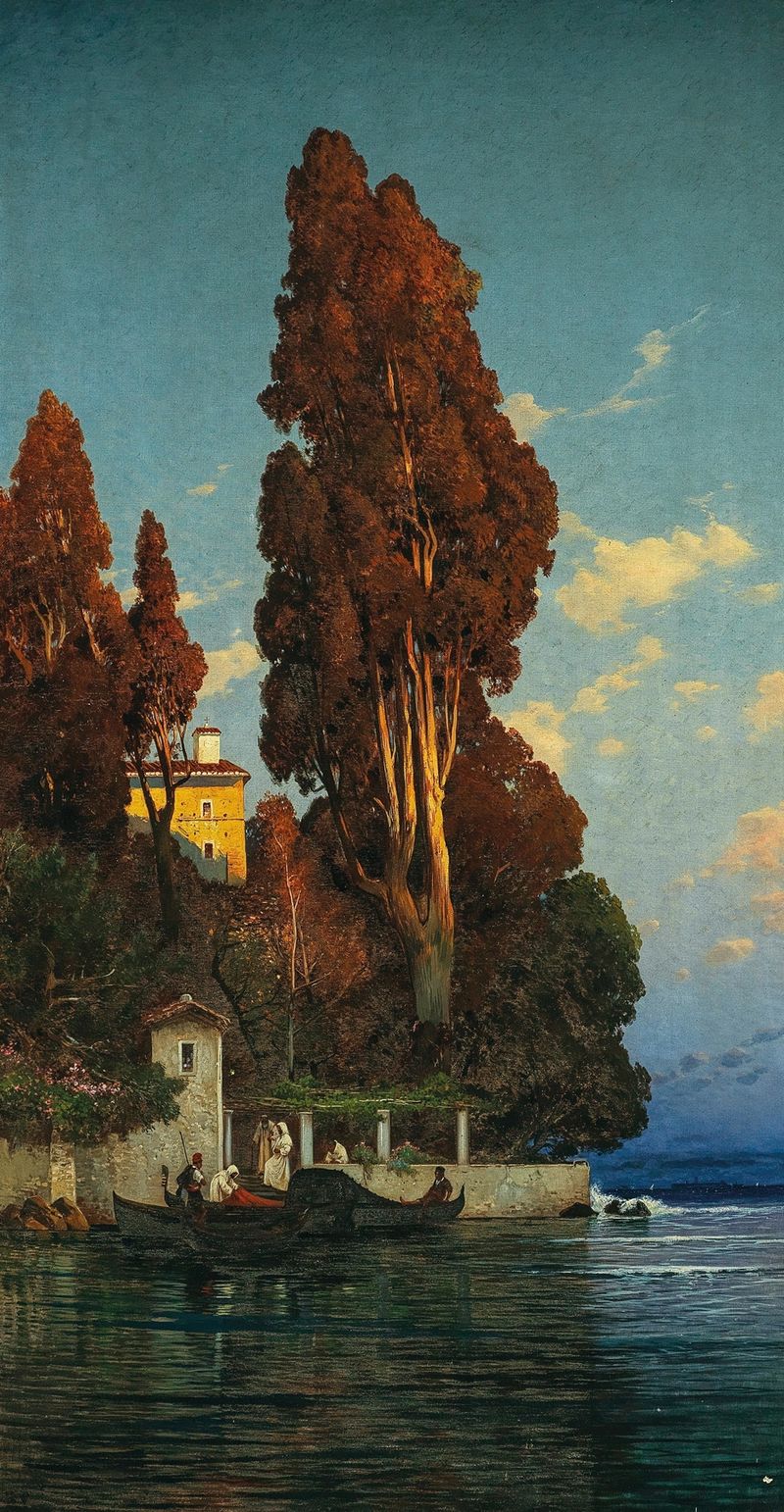 Landscape of an Italian lake by Hermann David Salomon Corrodi, oil painting