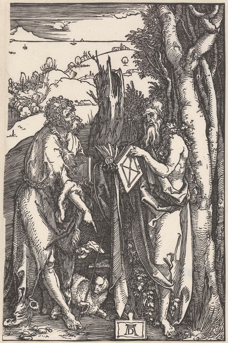 Johannes de Doper met de Heilige Onuphrius in de wildernis, papel de Albrecht Dürer