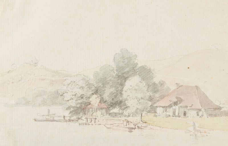 Landscape of Lake Biel with vibrant foliage by Johann Ludwig Aberli, oil painting