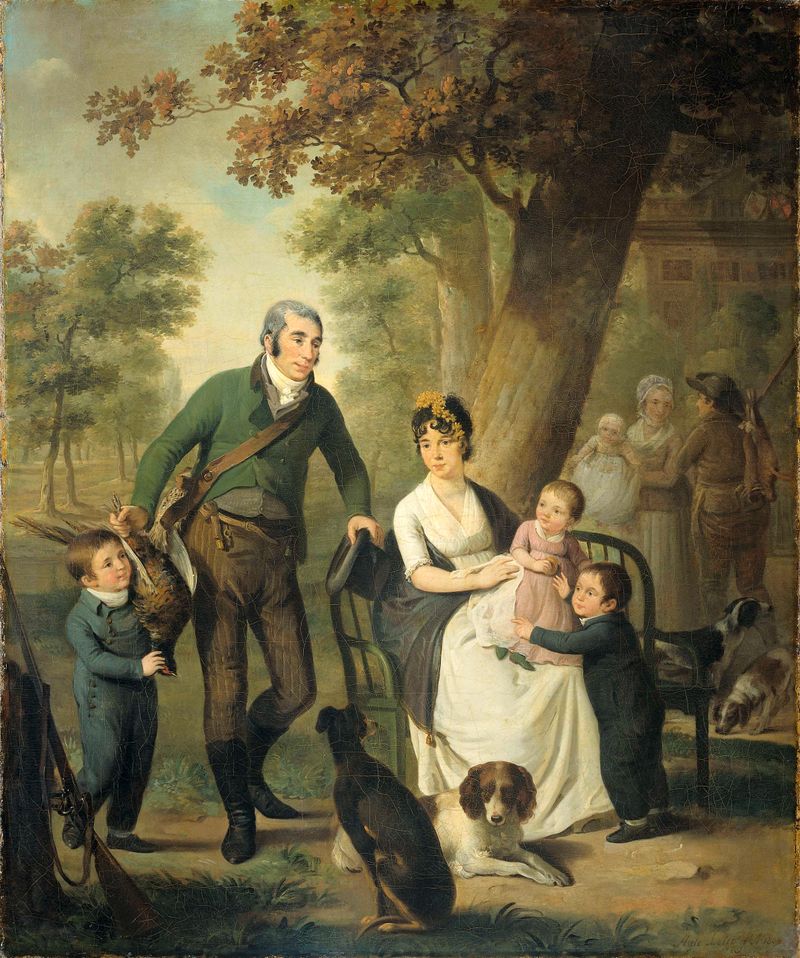 Portrait of Jonkheer Gysbert Carel Rutger van Brienen van Ramerus and family, oil on canvas by Adriaan de Lelie