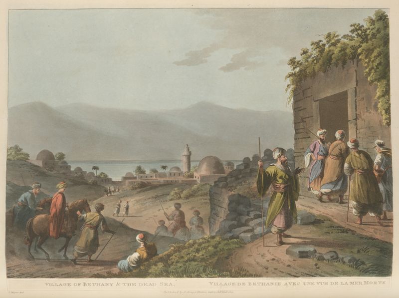 Paisagem do Mar Morto e colinas de Luigi Mayer, pintura a óleo