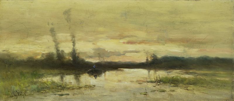 Landschap aan de vaart bij Hilversum by Johannes Gijsbert Vogel, impressionism, landscape