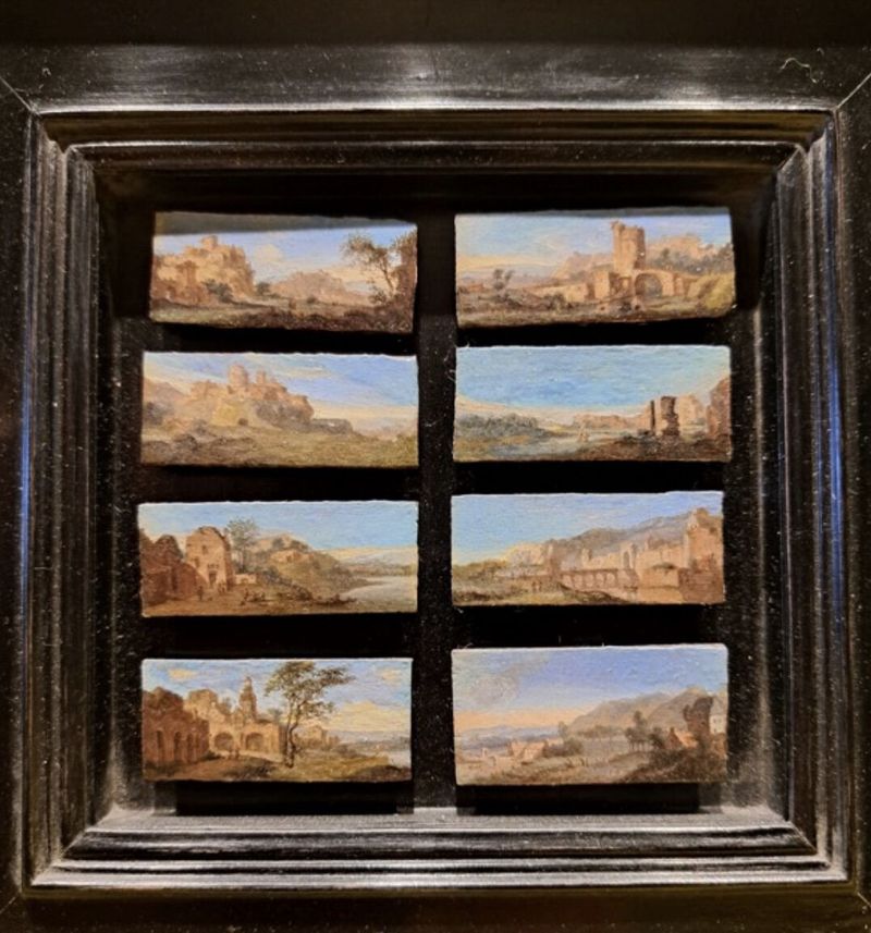 Oito Paisagens Italianas Miniatura, óleo sobre painel de Guilliam de Heusch