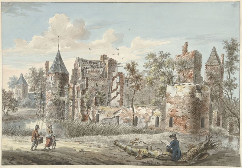 Ruïne van het Huis ter Haar bij Maarssen, óleo sobre tela de Jan Philip Reuthel jr.