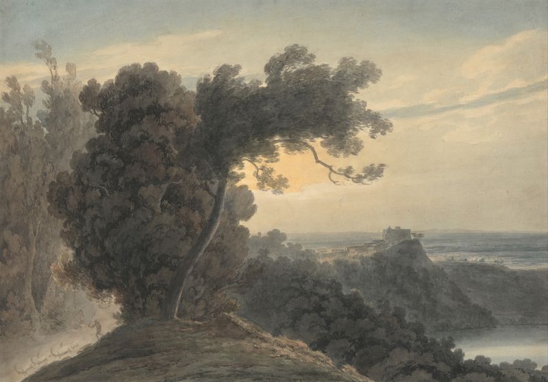 The Lake of Albano and Castel Gandolfo, watercolor on paper by John Robert Cozens