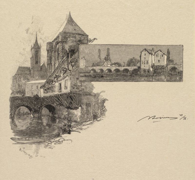 Paisaje con un molino de madera y follaje, de Auguste Louis Lepère, 1890