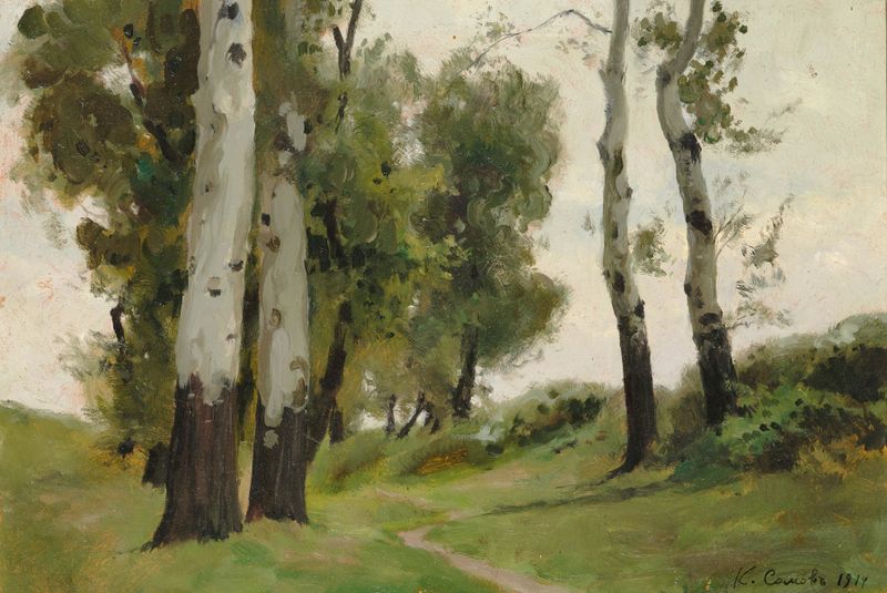 A Path between the Birch Trees, óleo sobre tela de Konstantin Andreevich Somov