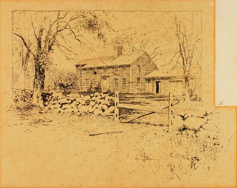 Country House de Ernest Peixotto, óleo sobre tela, retratando uma paisagem serena com uma casa de campo.