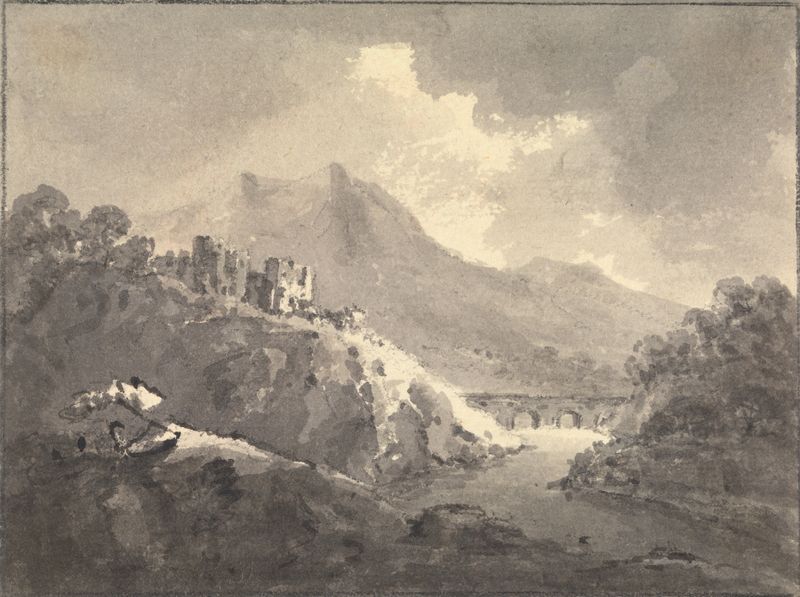 Landscape with a Castle and a Bridge, oil on canvas by William Gilpin